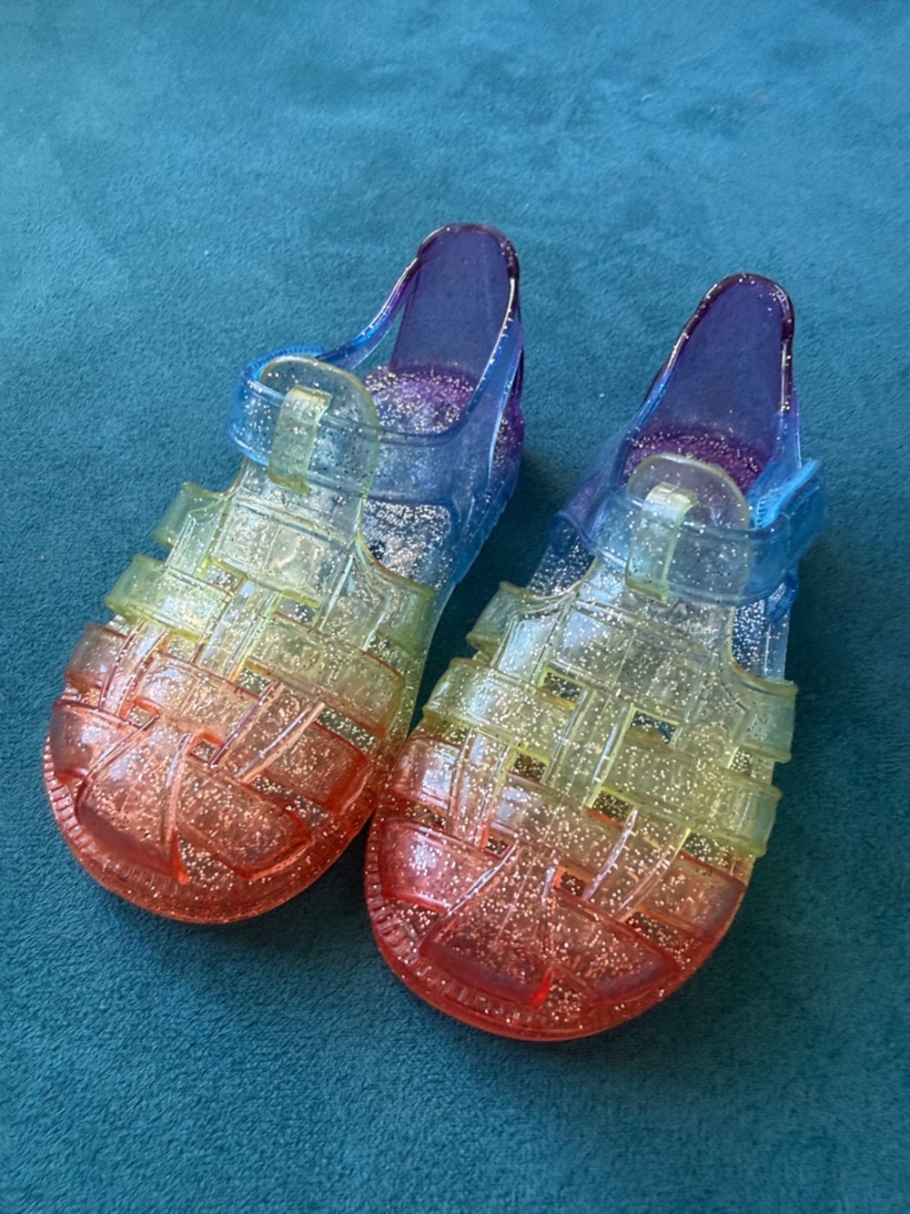 GAP Kids Rainbow Glitter Jelly Sandals - Red Orange Yellow Green Blue Purple